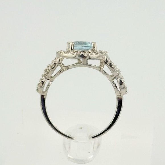 Beautiful Floating Oval Natural Blue Topaz w Textured Detailing / Diamond Accent - Picture 5 of 11